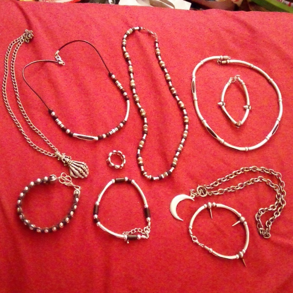 Gothic, Punk, Black & Silver Jewelry Lot.